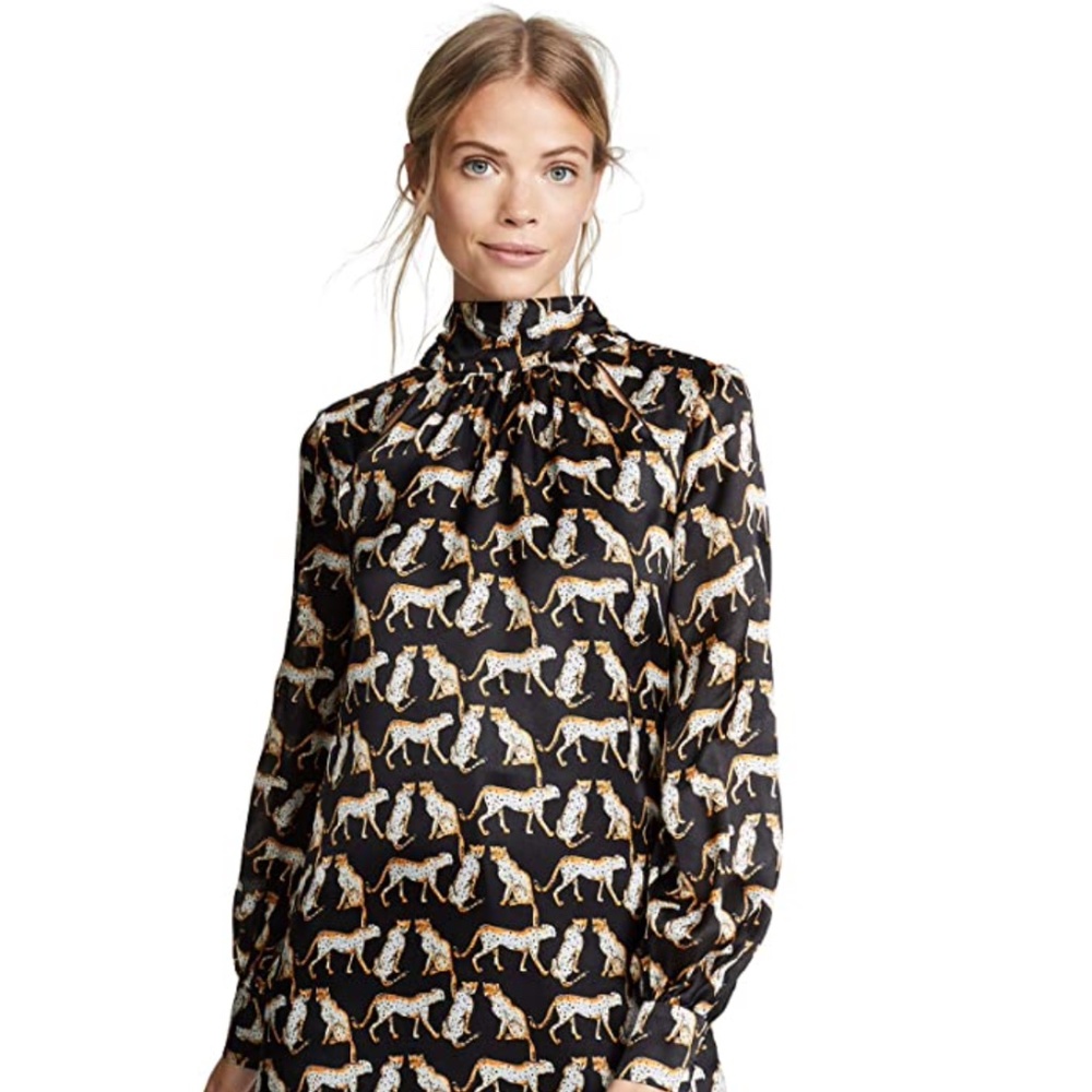 Milly Sherie Cheetah High Neck Silk Dress Size 6